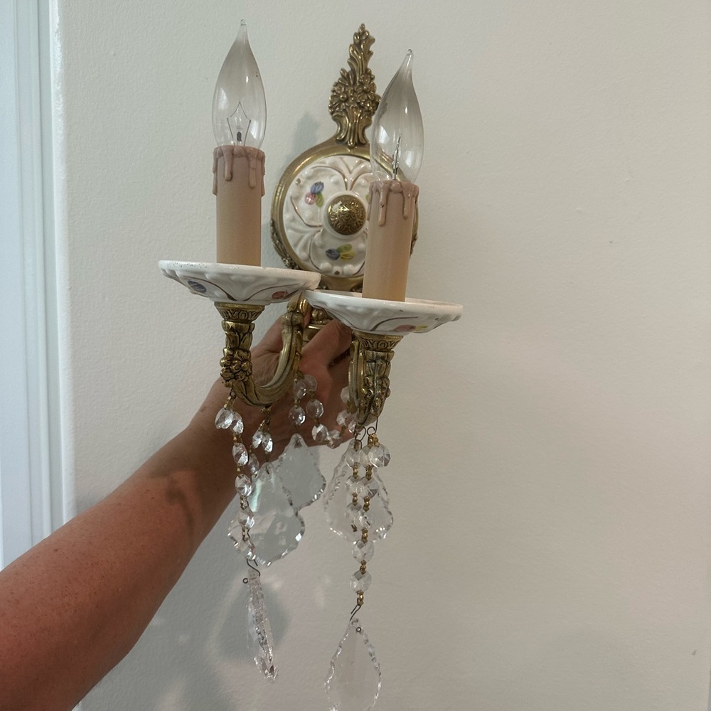 Pair of Elegant Gold and Cream Wall Sconce